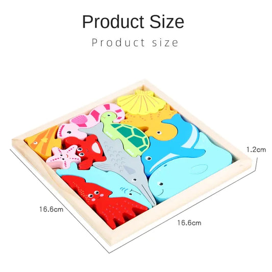 🐮 Wooden Animal Puzzle Block Set – Montessori Learning Toy