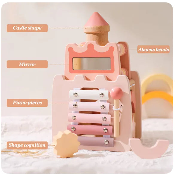 🏰 Montessori Wooden Castle Activity Block – Pink