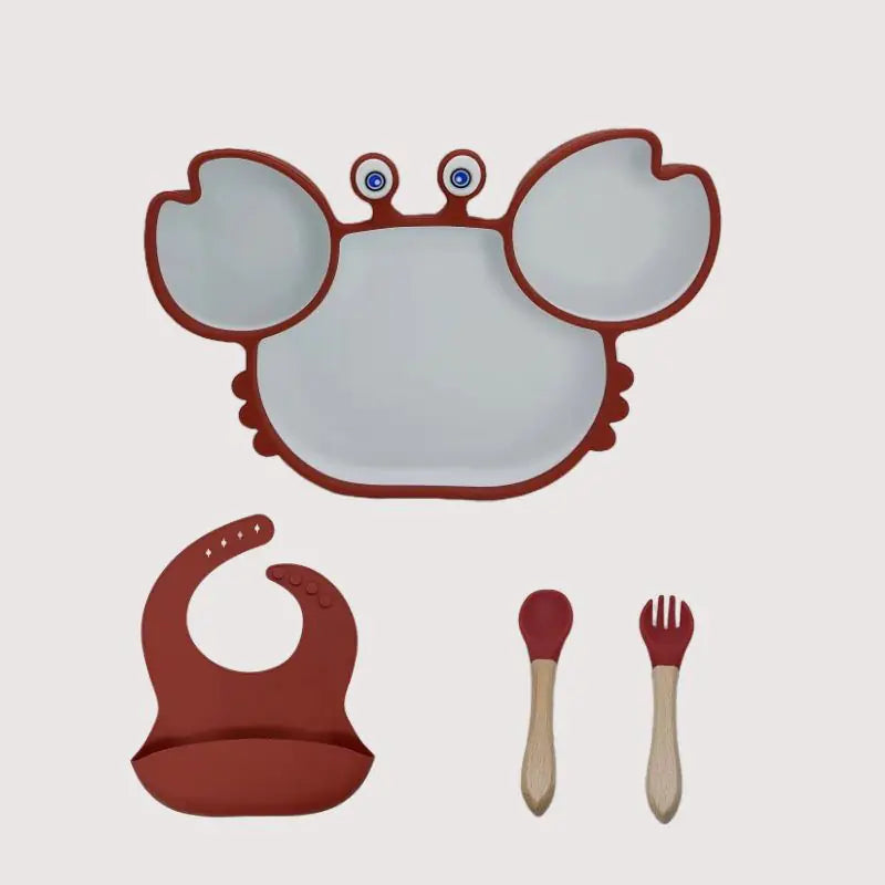 Kindora Silicone Crab Plate Set — Divided Baby Feeding Dish with Utensils