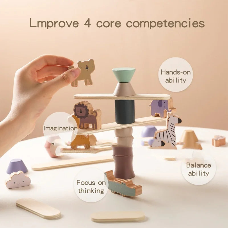 Montessori Wooden Animal Balance Stackers – Educational Toy for Toddlers