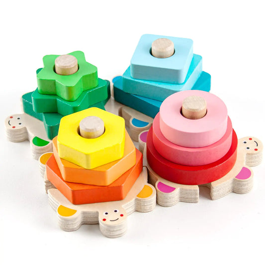 Montessori Wooden Shape Sorter Stacking Toy – Colorful Educational Blocks