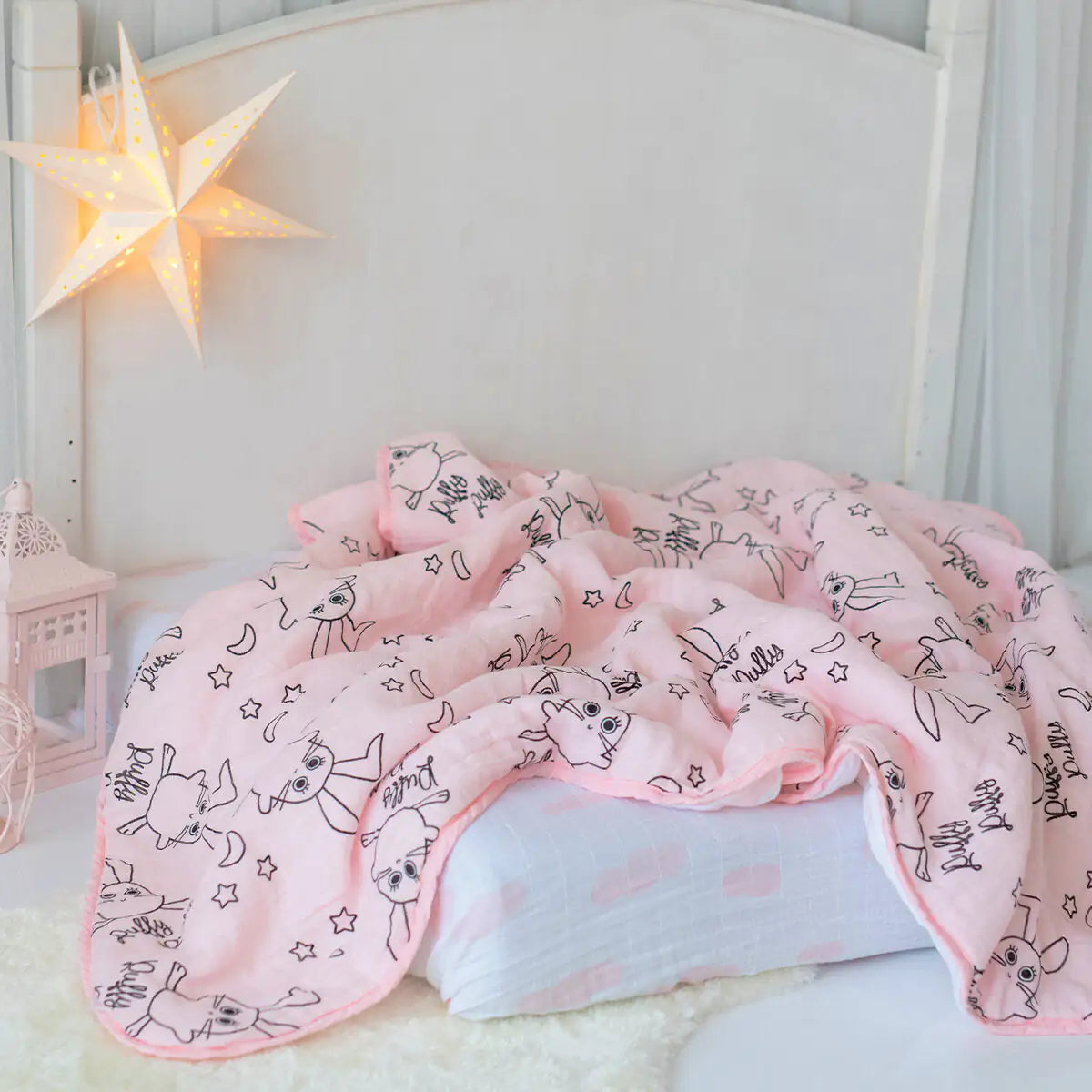 Soft Cotton Bunny Print Swaddle Blanket – Pink (Milk & Moo)