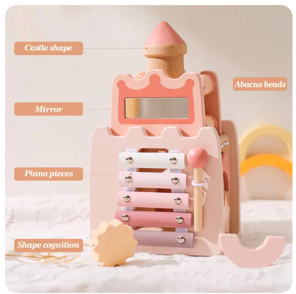 🏰 Montessori Wooden Castle Activity Block – Pink