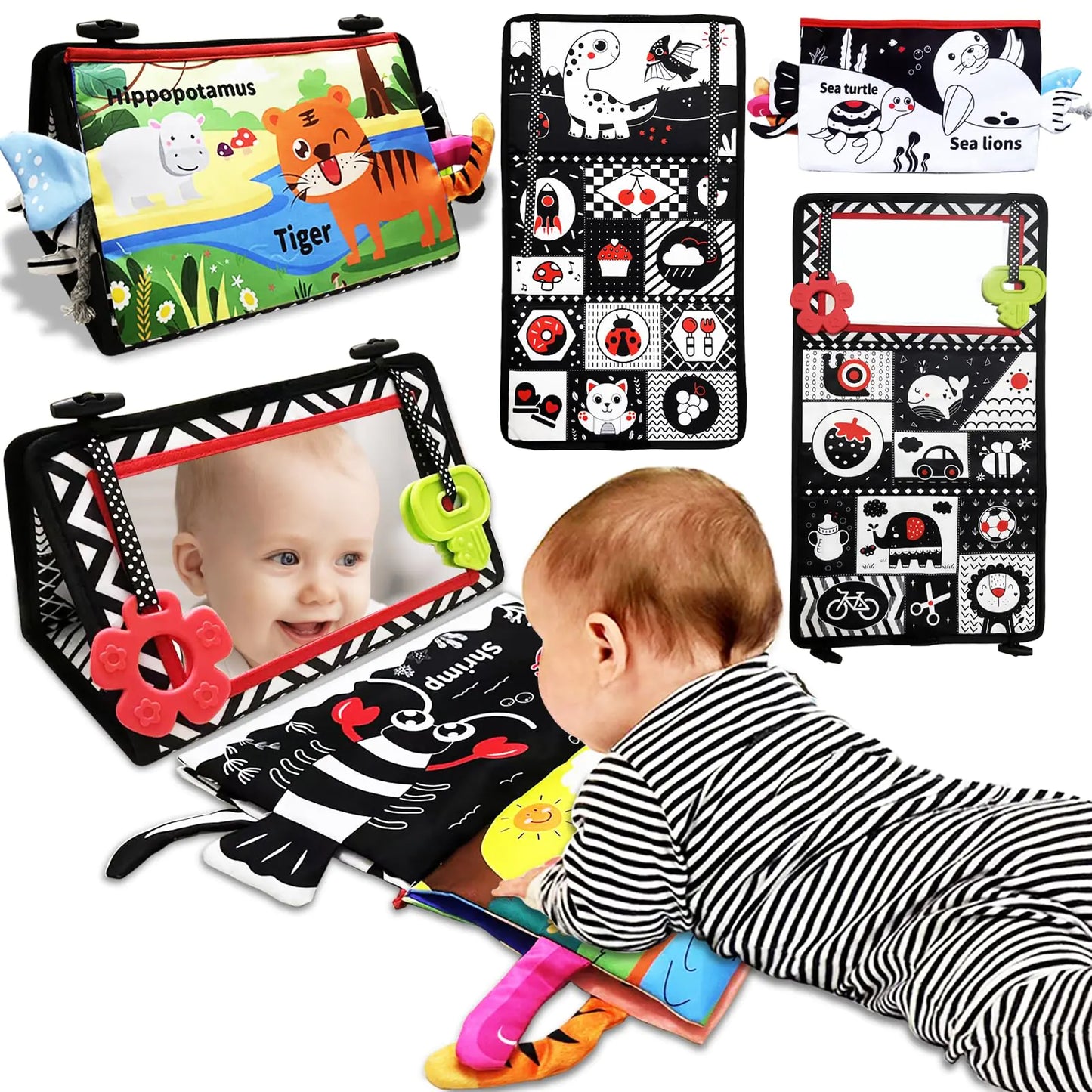 High-Contrast Baby Tummy Time Mirror & Sensory Play Set – Visual Stimulation for Newborns