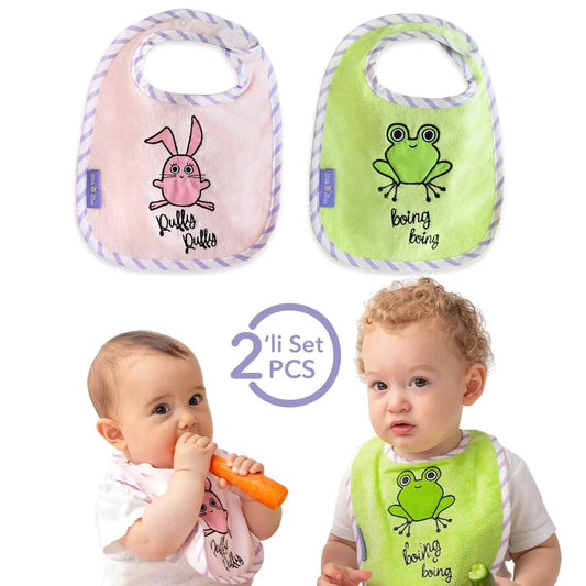 🐸 Towel Baby Bib Set – Sprat Frog & Chinchilla | Ultra-Soft & Absorbent