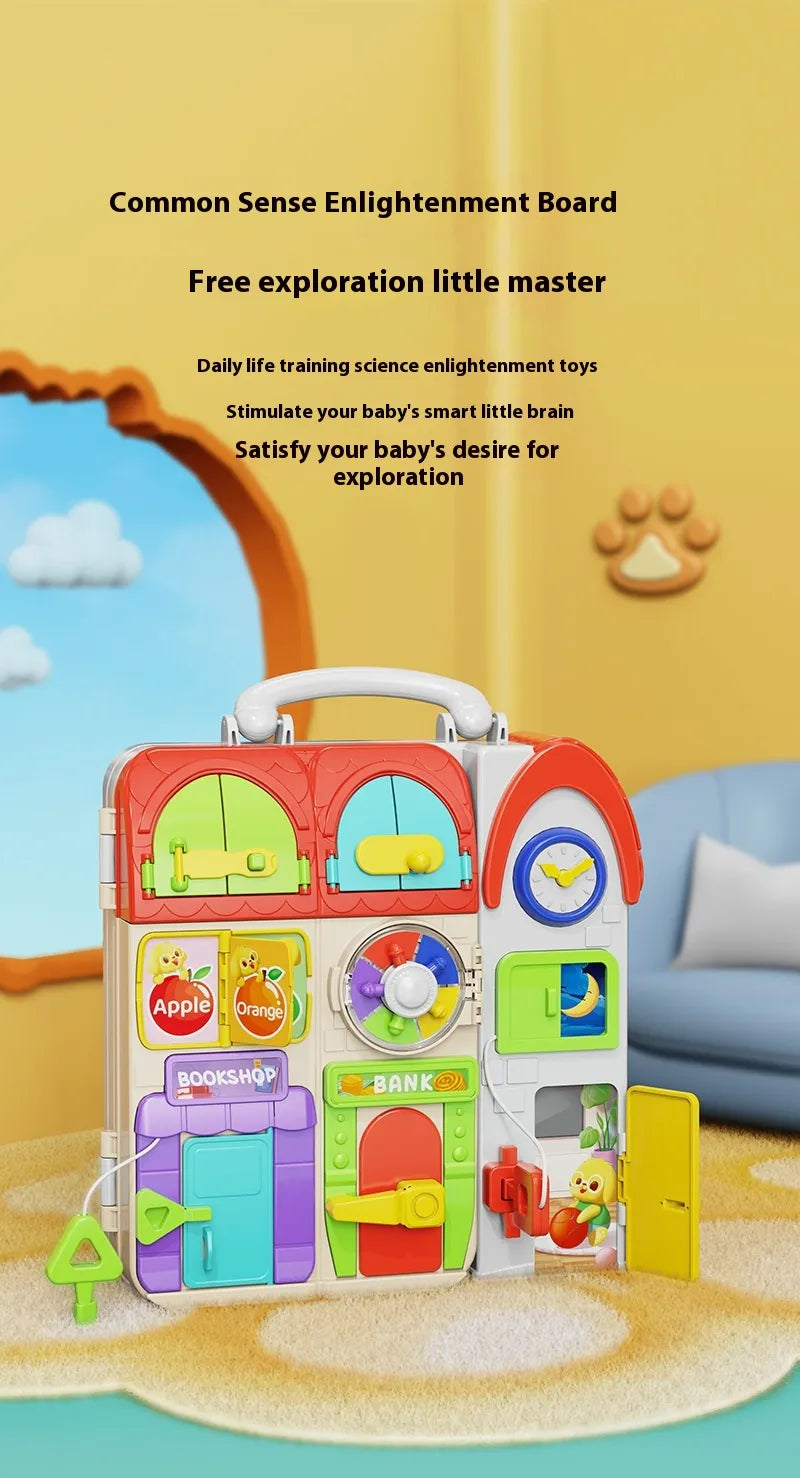 🧩 Montessori Busy Board – Interactive Toddler Learning Toy with Locks, Gears & Shapes