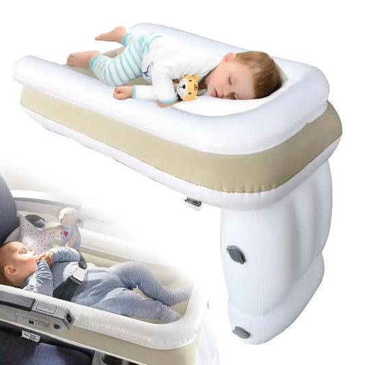Toddler Airplane Travel Bed & Seat Extender – Portable Inflatable Bed with Safety Belt (Beige)